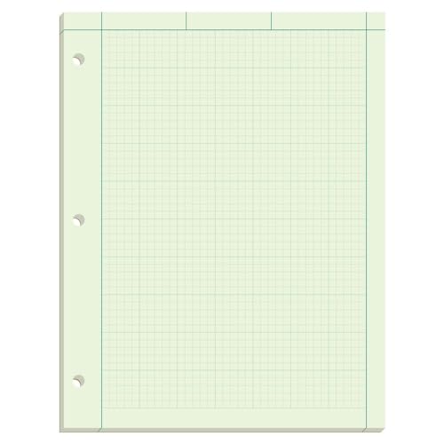 TOPS Engineering Computation Pad, 8-1/2' x 11', Glue Top, 5 x 5 Graph Rule on Back, Green Tint Paper, 3-Hole Punched, 100 Sheets (35500)