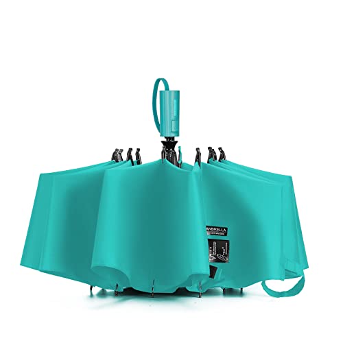 LANBRELLA Umbrella Reverse Travel Umbrella Windproof Compact Folding - Teal Blue