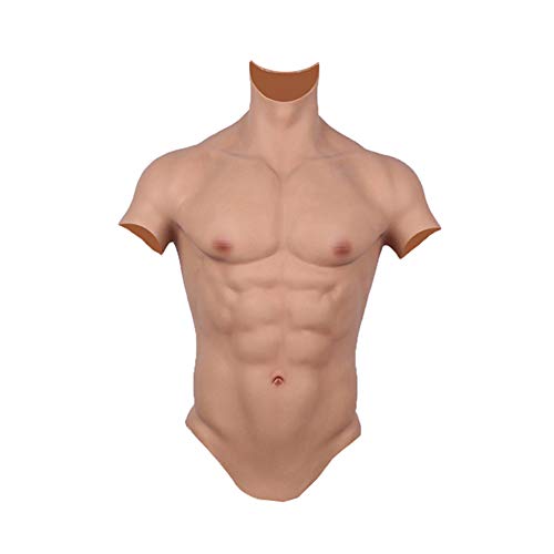 Realistic Fake Muscle Silicone Male Chest Half Body Suit with Lifelike Skin Texture, for Cosplay Halloween Props (L, 1)