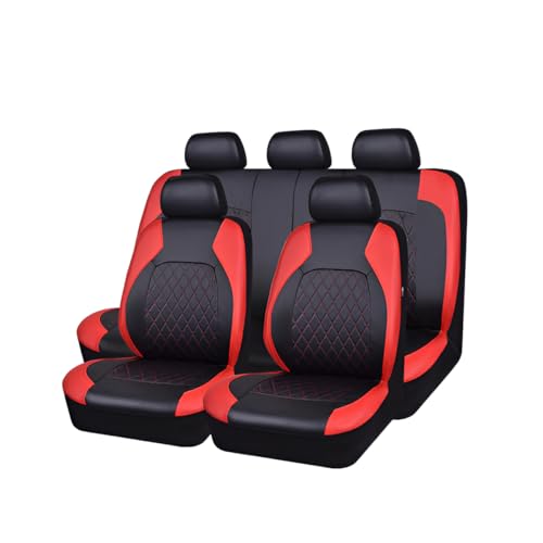 BELOMI Full Set Car Seat Covers, Premium Waterproof PU Leather Cushion Protectors, Split Front and Rear Bench Seat, Breathable Auto Accessories, Universal Fit for Vehicles (Red)