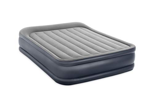 INTEX 64135ED Dura-Beam Plus Deluxe Pillow Rest Air Mattress: Fiber-Tech – Queen Size – Built-in Electric Pump – 16.5in Bed Height – 600lb Weight Capacity, Grey