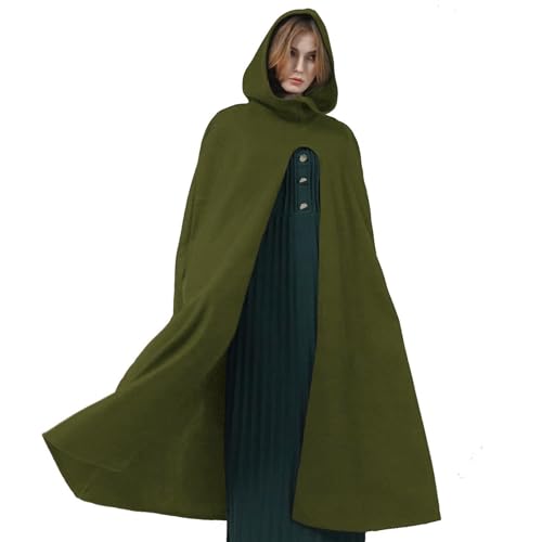 SunnyLisa Holloween Costume Renaissance Hooded Cloak - Hobbit Cloak Medieval Ranger Cloak,Cosplay Cape for Men and Women (Long Green)