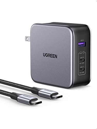 UGREEN 140W USB C Charger, Mac Book Pro Charger Foldable Nexode PD3.1 PPS 3-Port Fast GaN Laptop Wall Charger Power Adapter for MacBook Pro 16'', Dell XPS, iPhone 15 Pro, Chromebook (with 240W Cable)