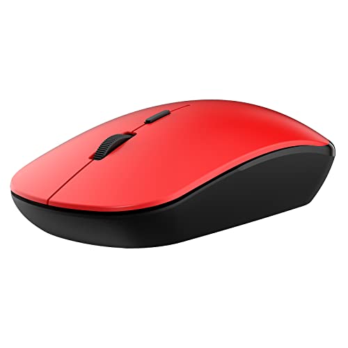 FENISIO Wireless Mouse, 2.4G Optical Cordless Mouse with USB Receiver Ultra Silent Ergonomic LED Mouse, AA Battery Operated, Computer Mouse for PC, Laptop, Desktop, MacBook, Windows (Red)