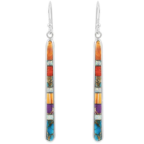 Turquoise Earrings in Sterling Silver & Genuine Gemstones (2.5' Long) (Multi-C00)