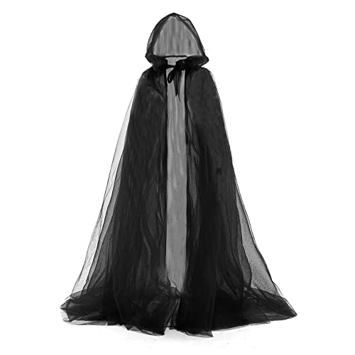 Tremour Haunted Hooded Cape Black Ghost Costume Capes for Women Bride Hooded Cape Cloak 180cm