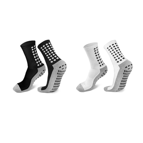 ZXOLDZX 2/4/6 Pairs Mens Soccer Socks Grip Pads Non Slip Football Baseball Soccer Socks for Men Women (2 Pairs/Black White)