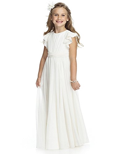 Abaowedding Fancy Chiffon Flower Girl Dresses Flutter Sleeves Junior Bridesmaid Dress(Size 10,Ivory)