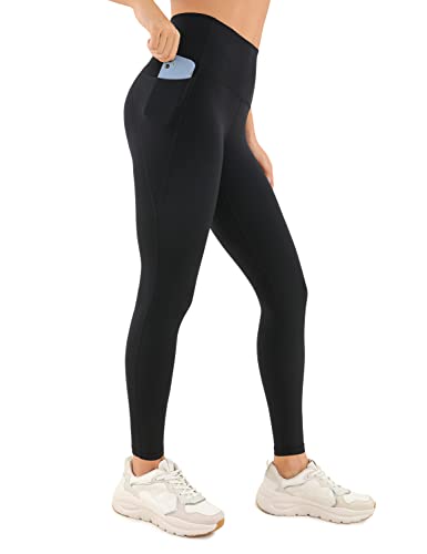 CRZ YOGA Womens Butterluxe Workout Leggings 28 Inches - High Waisted Gym Yoga Pants with Pockets Running Buttery Soft Black Medium