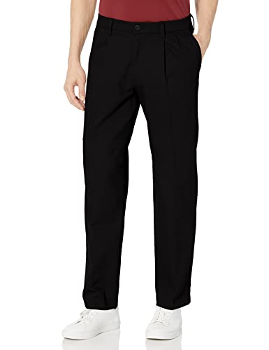 Dockers Men's Classic Fit Signature Khaki Lux Cotton Stretch Pants-Pleated (Regular and Big & Tall), Black, 42W x 36L