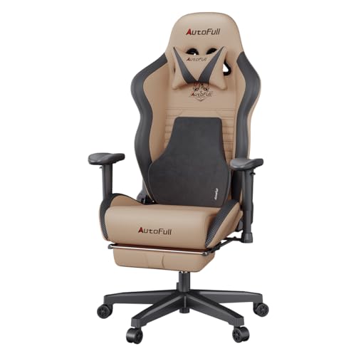 AutoFull C3 Gaming Chair Office Chair PC Chair with Ergonomics Lumbar Support, Racing Style PU Leather High Back Adjustable Swivel Task Chair with Footrest (Brown)
