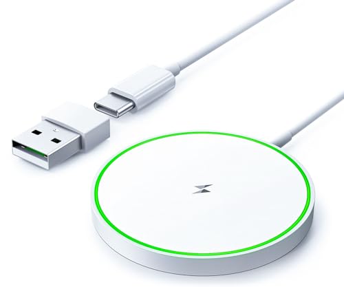 2024 Upgraded Nano Magnetic Wireless Charger 15W Apple Mag Safe Charger for iPhone 15 Pro Max/15 Pro/15/15 Plus/14/13/12 Series, AirPods 2/3/Pro/Pro 2, LED Mag-Safe Charging Pad and Dual Ports,White
