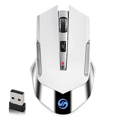 VEGCOO Wireless Gaming Mouse, Rechargeable Mechanical Mice, Silent Computer Mouse with 3 Level DPI, 6 Buttons, Colorful LED Lights, Gamer Mouse with Side Buttons for PC/Laptop(C31 White)
