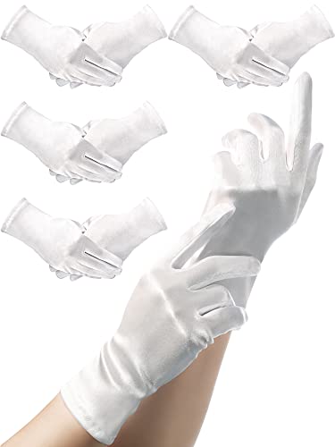 4 Pairs Women Short Satin Gloves Wedding Party Wrist Length Gloves Gown Gloves Opera Gloves