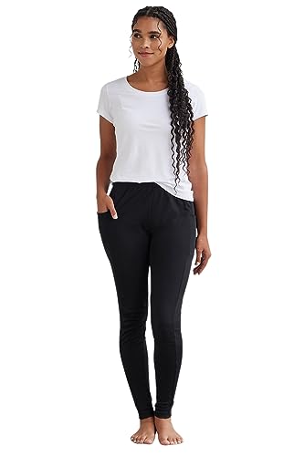 Fair Indigo Women's 100% Organic Cotton Leggings with Pocket (M, Black)