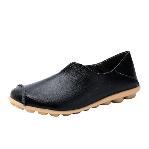 Women's Flats Loafer Shoes, Round toe Comfortable Hollow Leather Work Shoes, Cute Casual Slip On Walking Shoes Slip-ons Loafer Black_04, 9.5