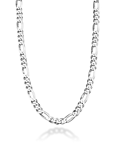 Miabella Italian 925 Sterling Silver 7mm Solid Diamond-Cut Figaro Link Chain Necklace for Men, Made in Italy (Length 24 Inches)