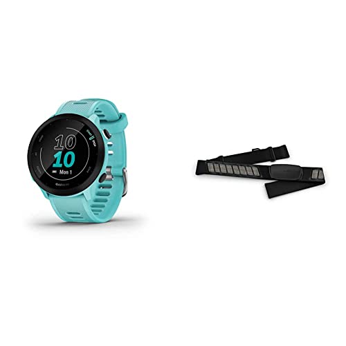 Garmin Forerunner 55, GPS Running Watch with Daily Suggested Workouts, Up to 2 Weeks of Battery Life, Aqua & 010-12883-00 HRM-Dual Heart Rate Monitor, Black