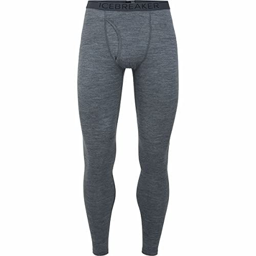 Icebreaker Merino Men's 200 Oasis Cold Weather Leggings With Fly, Wool Base Layer Thermal Pants, Gritstone Hthr, Medium