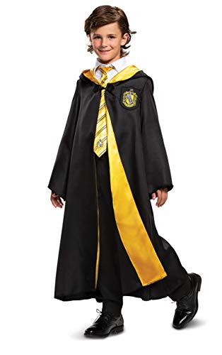 Disguise Harry Potter Hufflepuff Robe Deluxe Children's Costume Accessory, Black & Yellow, Kids Size Medium (7-8)