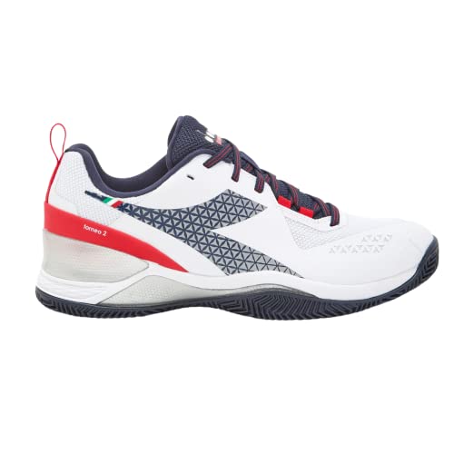 Diadora Men's Blushield Torneo 2 Clay Tennis Shoe (White/Blue Corsair/Fiery Red, 8.5)