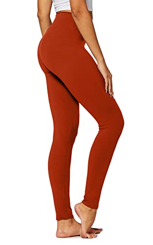Orange Premium Ultra Soft High Waisted Leggings for Women - 3' Wide Band - Workout Leggings for Women Tummy Control - One Size - SL3-Full-Rust-SM