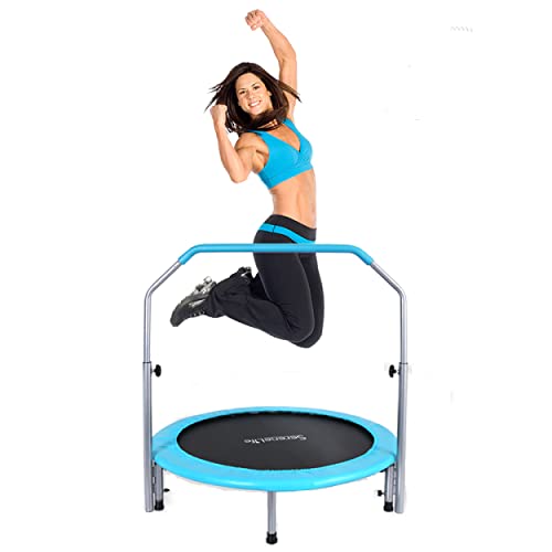 SereneLife Portable & Foldable Trampoline - 40' in-Home Mini Rebounder with Adjustable Handrail, Fitness Body Exercise, Springfree Safe for Kids - SLELT403