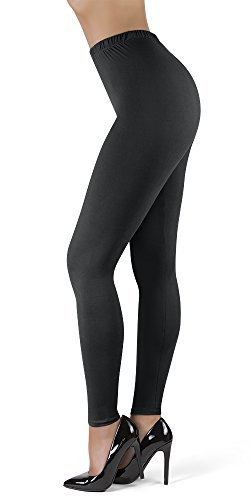 SATINA High Waisted Leggings for Women | Full Length | 1 Inch Waistband (Black, One Size)