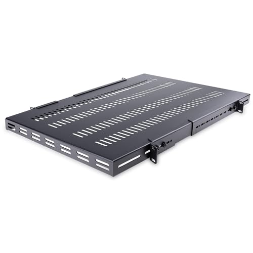 StarTech.com 1U 4-Post Adjustable Vented Server Rack Mount Shelf - 330lbs(150 kg) - 19.5 to 38in Adjustable Mounting Depth Universal Tray 19' AV/ Network Equipment Rack - 27.5in Deep (ADJSHELFHDV)