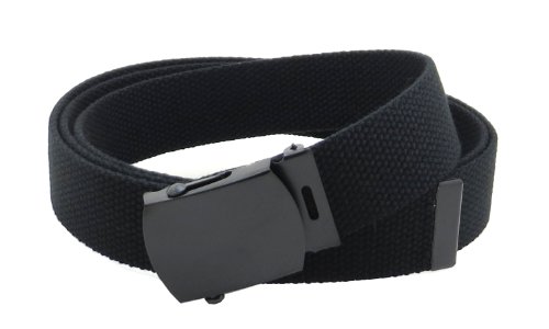 Canvas Web Belt Military Style with Black Buckle and Tip 56' Long Many Colors (Black)
