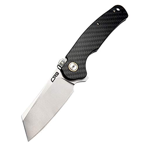 CJRB Crag Tactical Knife,Cleaver Pocket Folding Knife with Stonewash AR-RPM9 Steel Blade and Carbon Fiber Handle for Men Outdoor, Survival, Camping and EDC Black (J1904R)