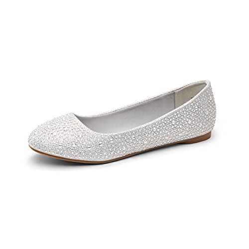 DREAM PAIRS Womens Rhinestone Ballet Flats Shoes, Silver - 8.5 (Sole-Shine)