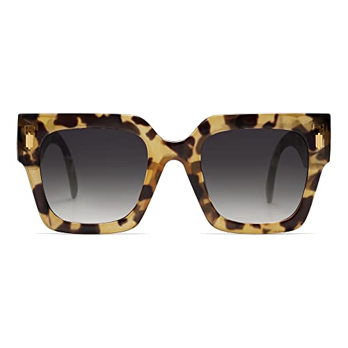 SOJOS Vintage Oversized Square Sunglasses for Women,Retro Womens Luxury Big Sun Glasses UV400 Protection SJ2194 Yellow Leopard
