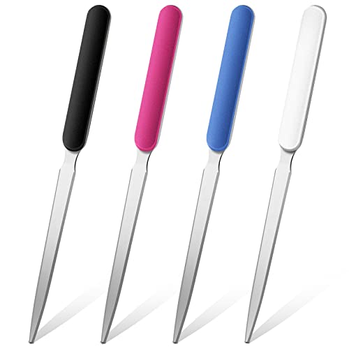 Kosiz Letter Opener Knife Stainless Steel Envelope Openers Lightweight Mail Slitters Letter Knives for Office Home Supplies, 4 Pieces (White, Black, Blue, Red)