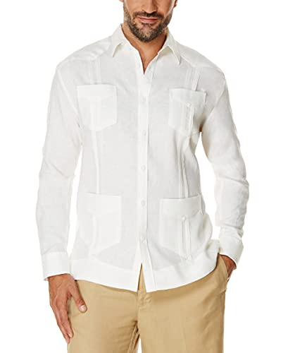 Cubavera Men's 100% Linen Four-Pocket Long Sleeve Button Down Guayabera Shirt (Size Small - 5X Big & Tall), Bright White, Large