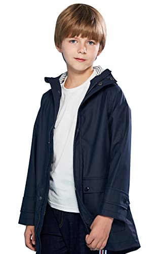 SOLOCOTE Kids Rain Jacket Hooded Lined Rubber RainCoats for Girls Boys Waterproof Windproof, 180806 Navy F 13-14Y
