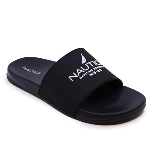 Nautica Men's Athletic Slide Comfort Sandal-Porter-Black/White-Size-11