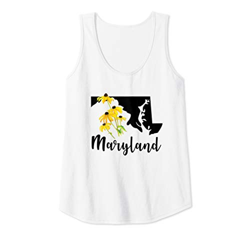 Womens Maryland Floral Black-Eyed-Susan Handwritten State Inspired Tank Top