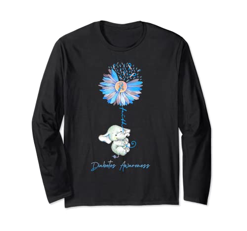 Faith Cute Elephants Sunflower Diabetes Awareness Long Sleeve T-Shirt