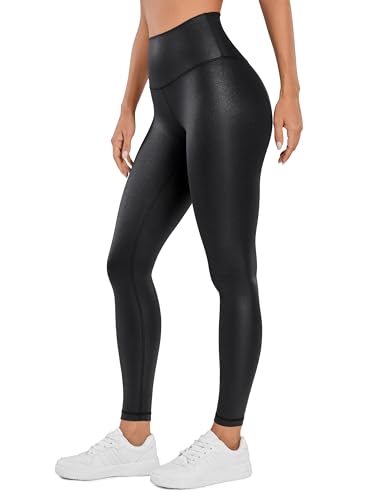 CRZ YOGA Butterluxe High Waisted Lounge Legging 28'' - Workout Leggings for Women Buttery Soft Yoga Pants Faux Leather Black Medium