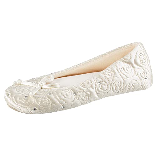 isotoner womens Ballerina Slippers With Terry Lined and Rose Quilt Ballet Flat, Ivory, 8 9 US