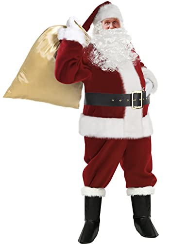 VeMee Christmas Santa Claus Costume Santa Suit Adults Men Santa Clause Costume for Men Women Santa Outfit Wine X-Large