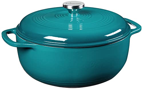Lodge 6 Quart Enameled Cast Iron Dutch Oven with Lid – Dual Handles – Oven Safe up to 500° F or on Stovetop - Use to Marinate, Cook, Bake, Refrigerate and Serve – Lagoon