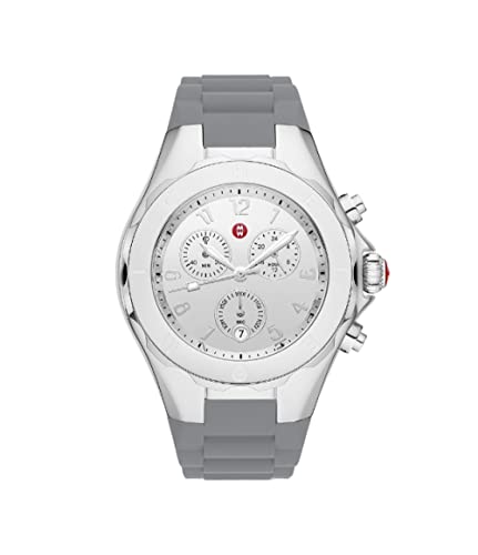 MICHELE MWW12F000102 Jellybean Silver Tone Chronograph Dial Grey Silicone Band Women's Watch