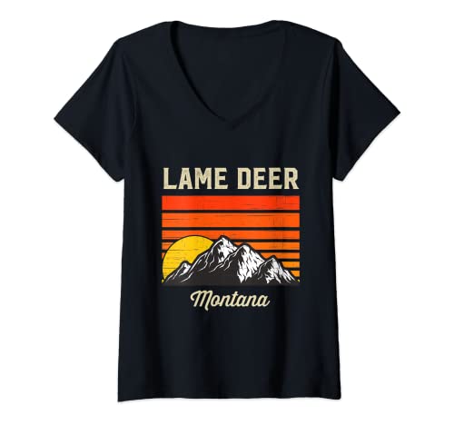 Womens Lame Deer Montana Hometown City State Retro USA V-Neck T-Shirt