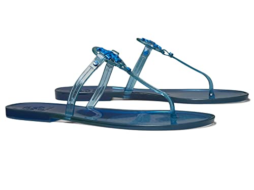 Tory Burch Women's Clear Mini Miller Dark Blue Azure Flats Thong Sandals Jelly (8, numeric_8)