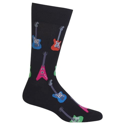 Hot Sox Men's Fun Conversation Starter Crew Socks-1 Pair Pack-Cool Funny Pop Culture Gifts, Electric Guitars (Black), Shoe Size: 6-12