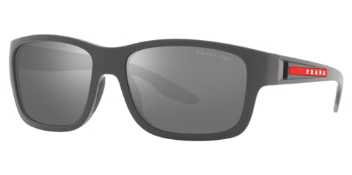Prada Linea Rossa Men's Round Fashion Sunglasses, Grey Rubber/Dark Grey Mirrored Silver Polarized, One Size