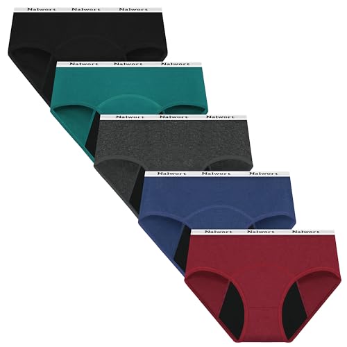 Nalwort Womens Period Underwear Menstrual Period Panties Postpartum Cotton Panties 5 Pack (as1, alpha, m, regular, regular, Color-01)