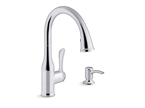 KOHLER REC23863-SD-CP Motif Kitchen Faucet with Pull Down Sprayer and Soap Dispenser, Kitchen Sink Faucet in Polished Chrome